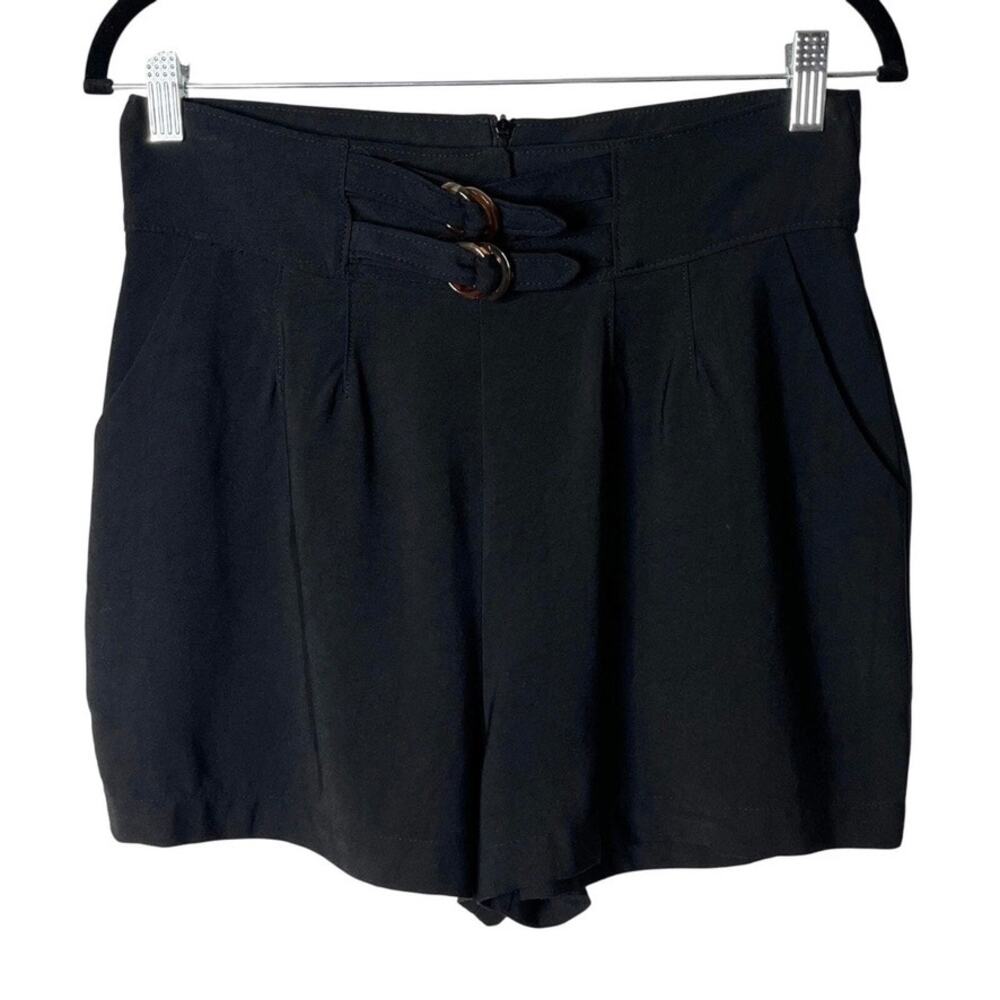 Bishop + Young Women's Kimberly High Waisted Shorts M Black Pleated Belted Rayon - Picture 2 of 8